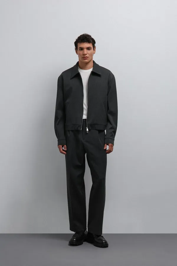 Antioch Antrasit Relax Fit Baggy Pilili Erkek Pantolon