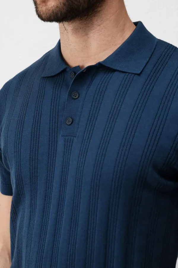 Polo homme Antioch Indigo en maille texturée