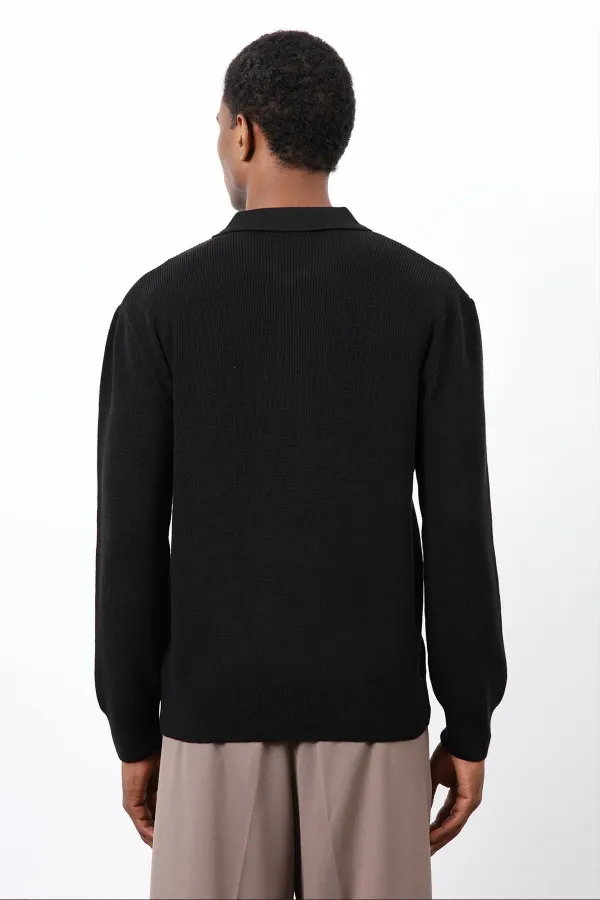 Antioch Siyah Fermuarlı Erkek Triko Kazak