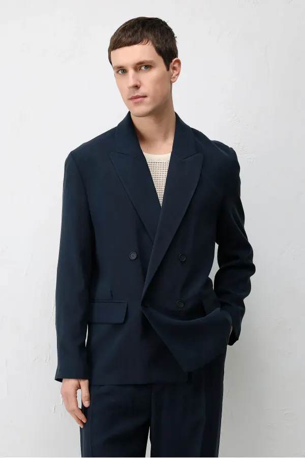 Veste blazer pour homme Antioch Navy en mélange modal, coupe décontractée