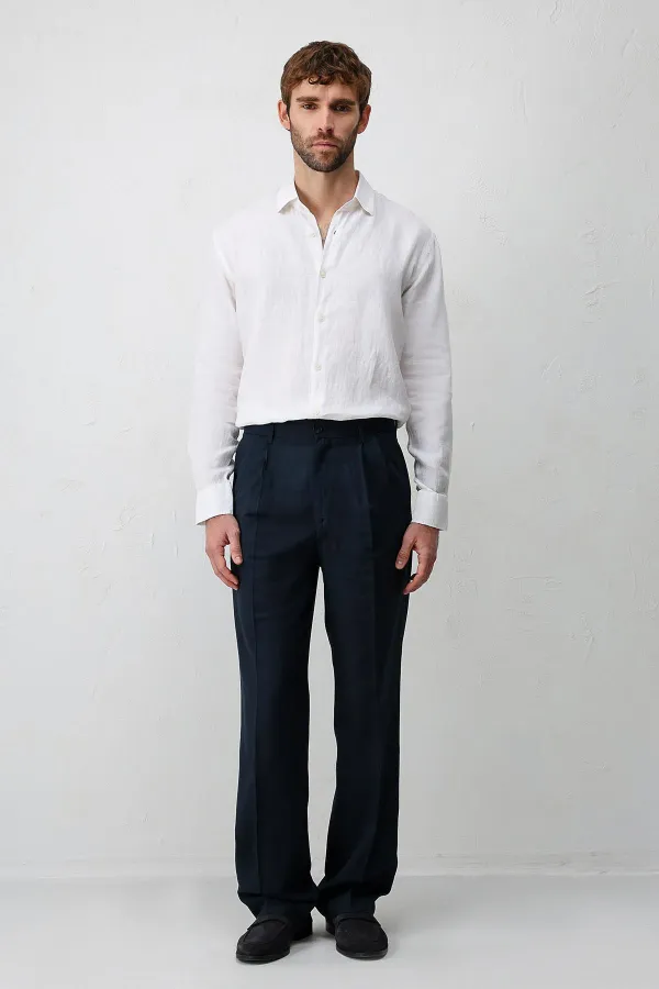 Antioch Beyaz 100% Keten Relax Fit Erkek Gömlek