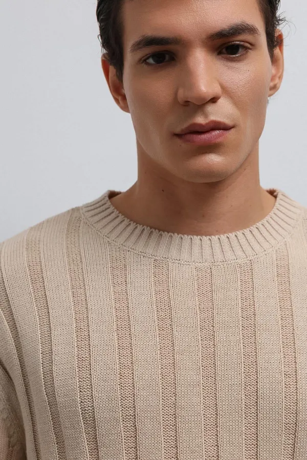 Pull homme Antioch beige en velours côtelé 100 % coton