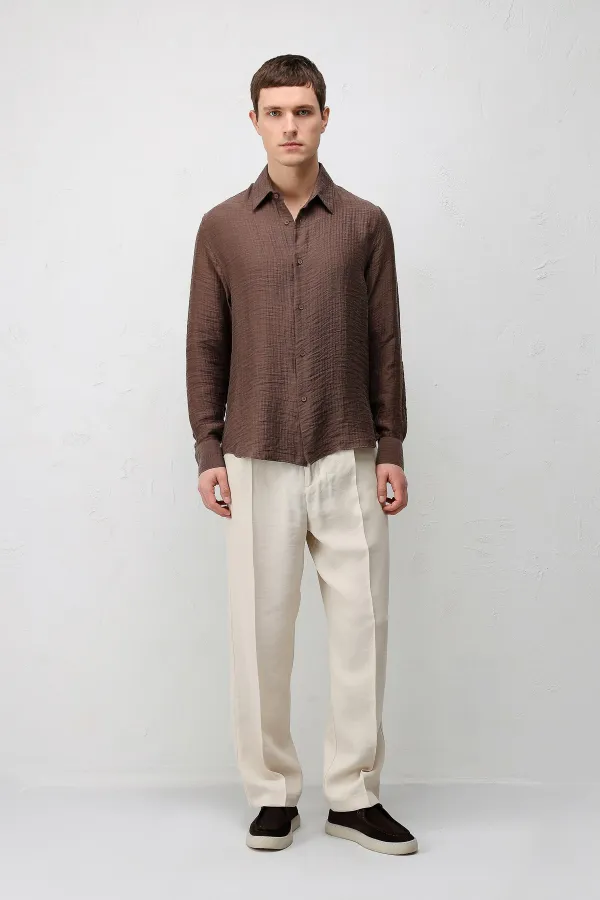 Antioch Light Brown Crinkled Relax Fit Men's Shirt