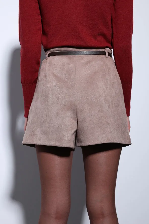 Short plissé pour femme Antioch en daim effet vison