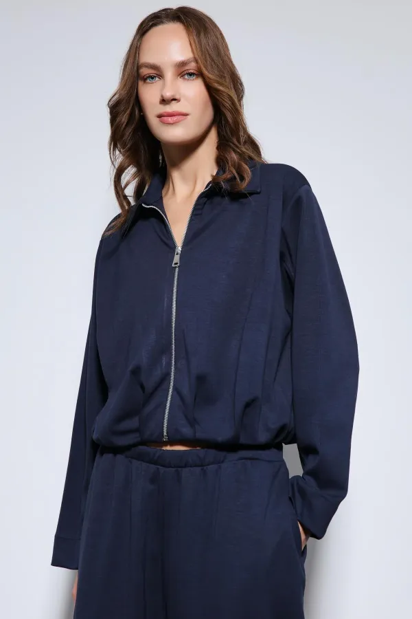 Antioch Navy Blue Voluminous Jacket and Elasticated Hem Tracksuit Set