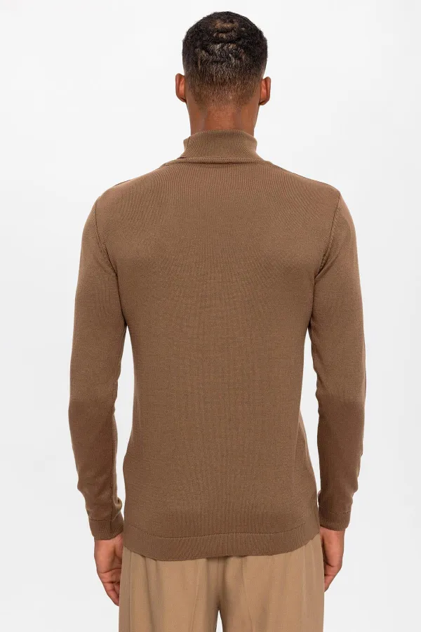 Antioch Açık Kahve Tam Boğazlı Erkek Triko