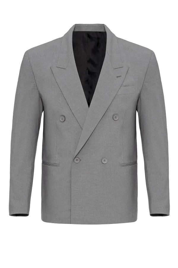 Antioch Grey Single Button Double-Breasted Men's Blazer Jacket