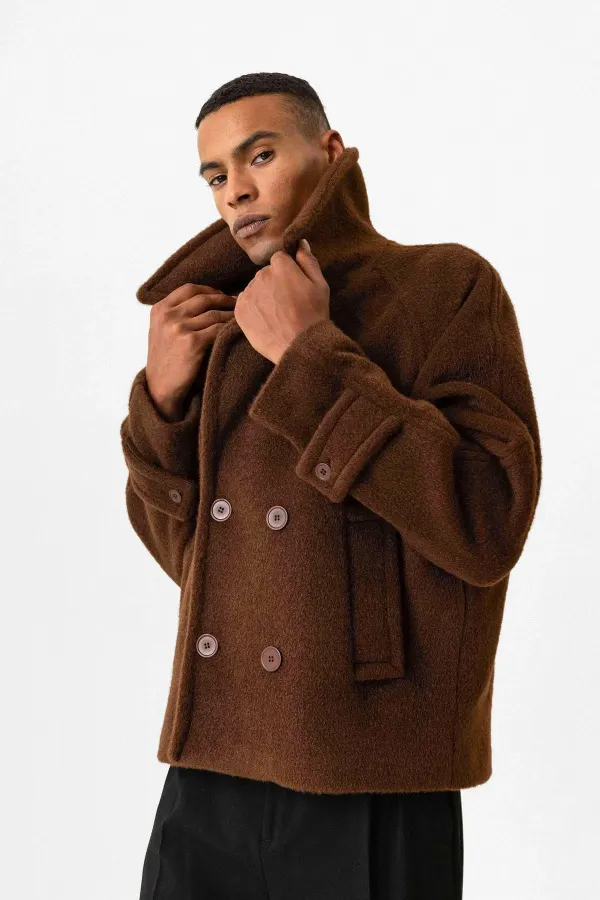 Antioch Coffee Double-Breasted Crop Fit Men's Jacket