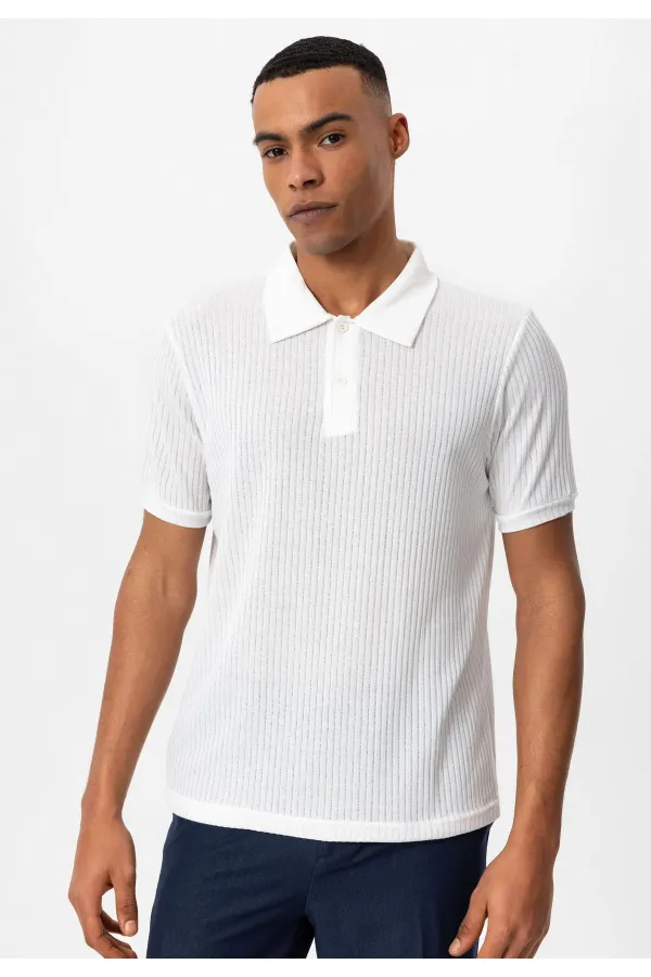 Antioch Beyaz Slim Fit Polo Yaka Erkek T-Shirt