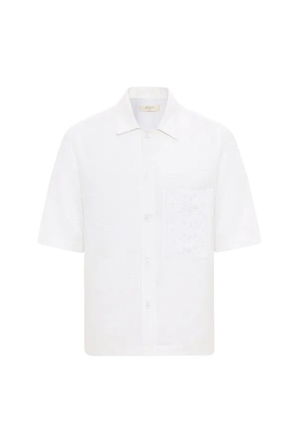 Antioch White Linen Blend Short-Sleeved Men's Shirt