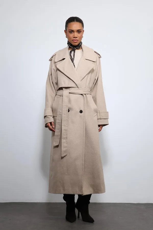 Antioch Beige Oversize Belted Coat