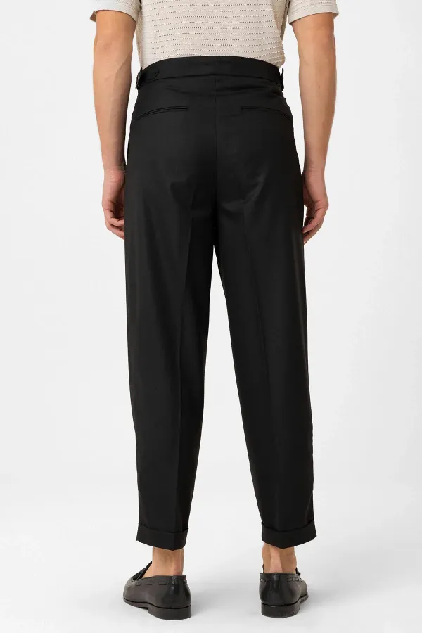 Pantalon Antioch noir plissé taille haute pour homme