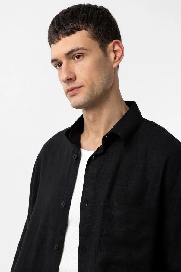 Antioch Black Linen Blend Relax Fit Men's Shirt