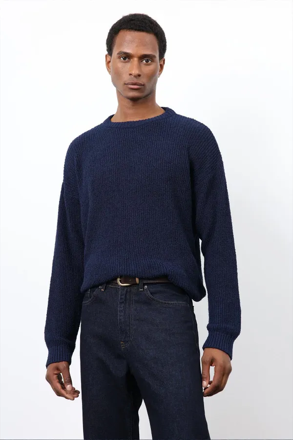 Pull en maille bleu marine Antioch pour homme