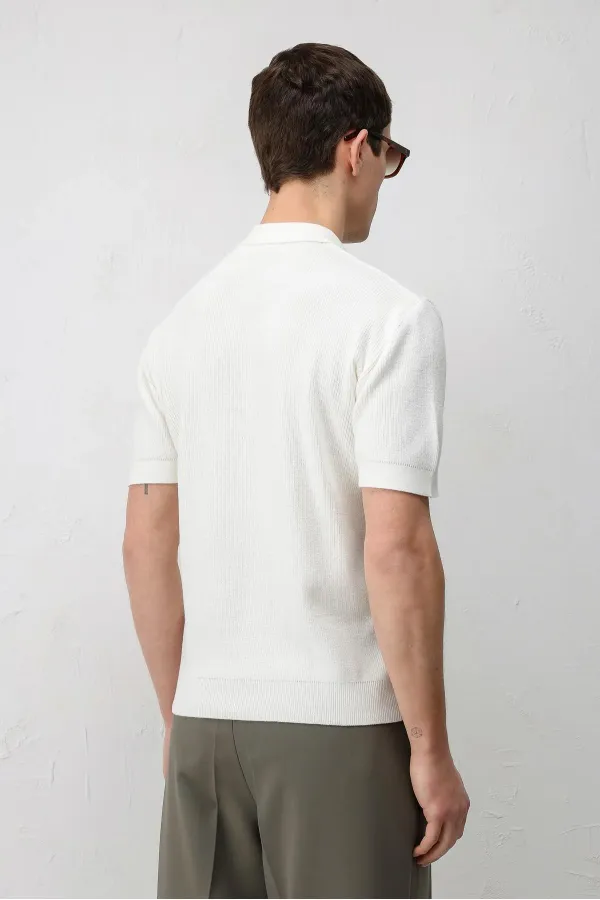 T-shirt en maille Antioch Ecru Comfort Slim à fermeture éclair pour homme