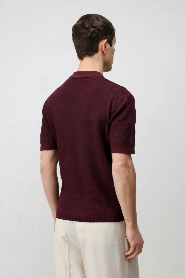 T-shirt en maille zippé Antioch Bordo Comfort Slim pour homme