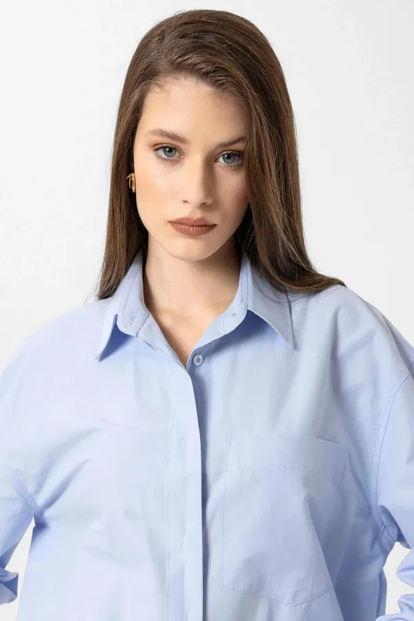 Antioch Mavi Kadın Basic Poplin Gömlek
