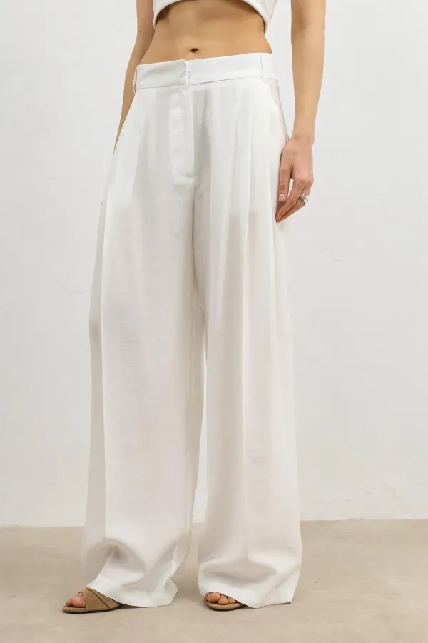 Antioch Ecru Lyocell Blend Wide Leg Women's Trousers