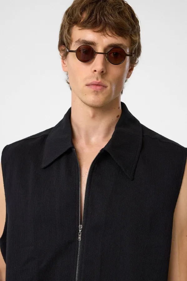 Antioch Black Polo Collar Textured Men's Vest Antioch Black Polo Collar Textured Men's Vest