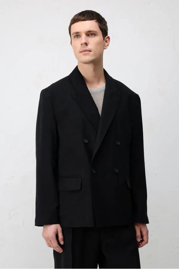 Veste blazer pour homme Antioch en mélange modal noir, coupe décontractée