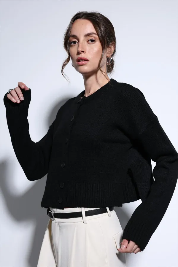 Pull en maille Antioch noir fendu pour femme