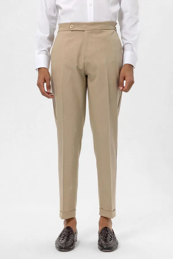 Pantalon Antioch beige taille haute coupe classique pour homme