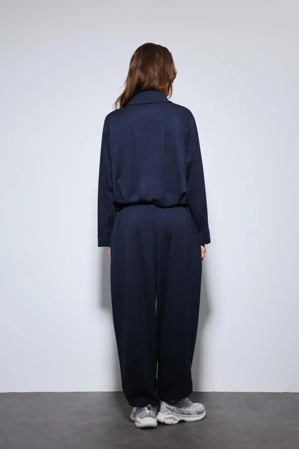Antioch Navy Blue Voluminous Jacket and Elasticated Hem Tracksuit Set