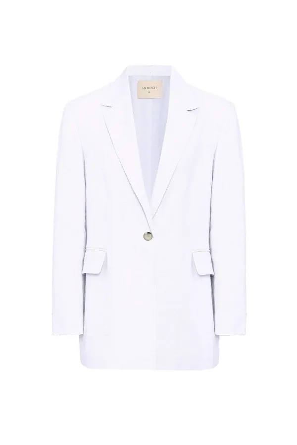 Antioch Beyaz 100% Keten Kadın Blazer Ceket