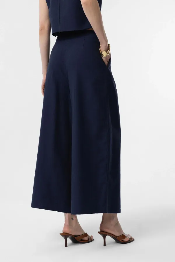 Pantalon culotte Antioch bleu marine en lin mélangé pour femme