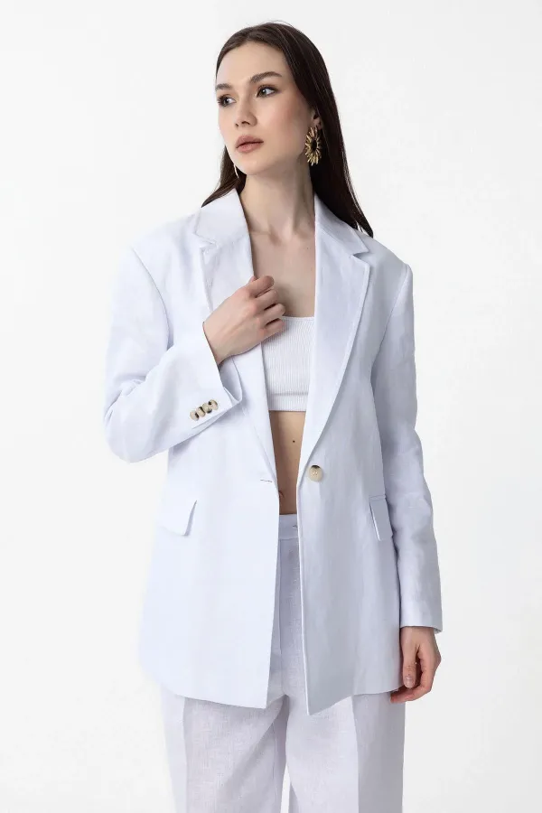 Antioch Beyaz 100% Keten Kadın Blazer Ceket