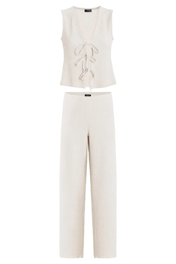 Ensemble Antioch écru texturé pour femme avec détail de cravate