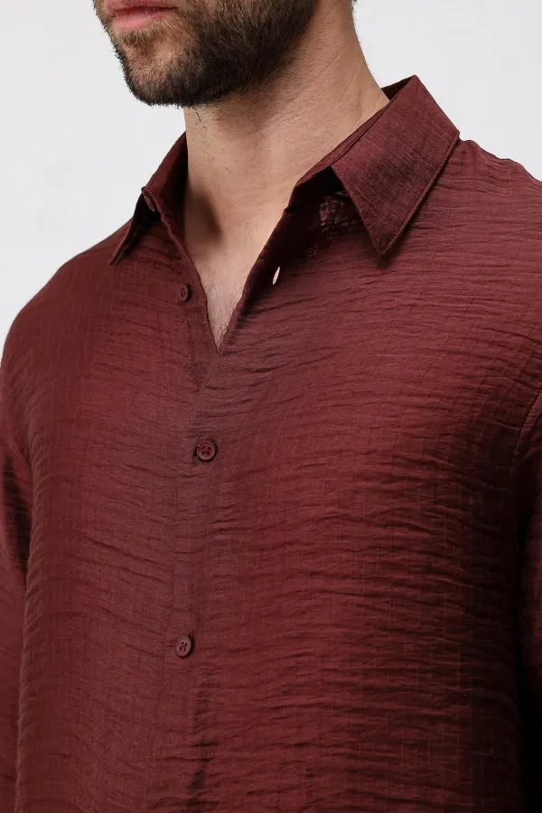 Antioch Bordo Crinkled Relax Fit Erkek Gömlek