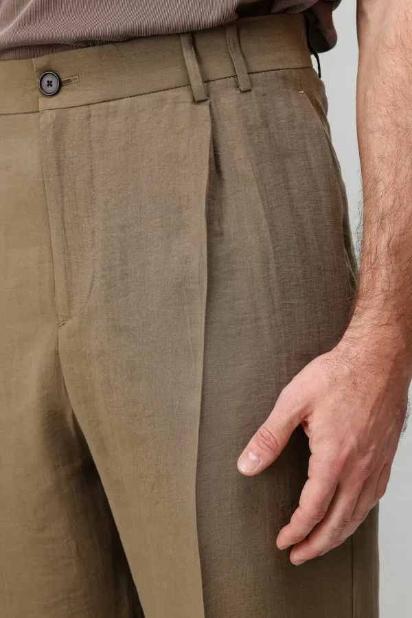 Antioch Khaki Lyocell Relaxed Fit Pleated Men's Trousers Antioch Khaki Lyocell Relaxed Fit Pleated Men's Trousers