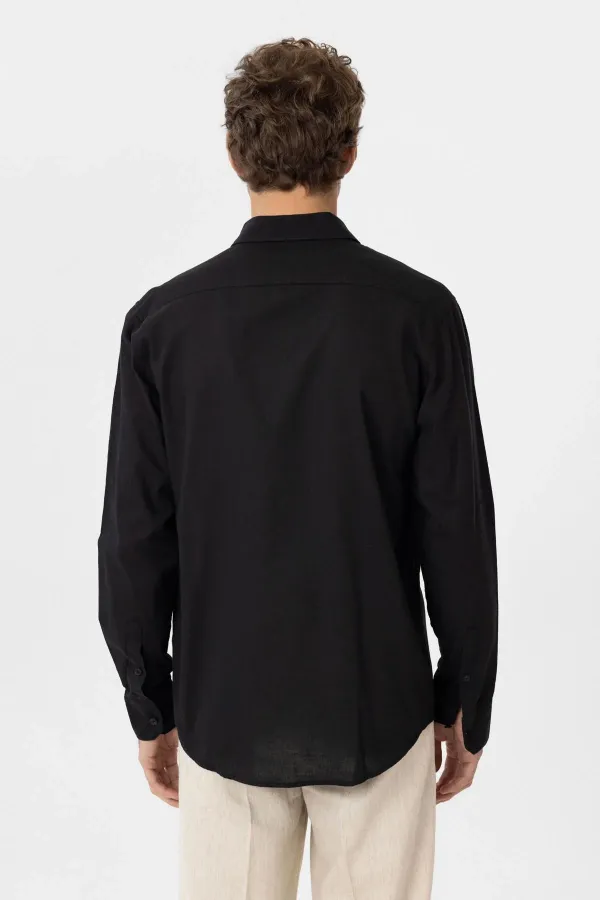 Antioch Siyah Relax Fit Liyosel Kumaş Erkek Gömlek