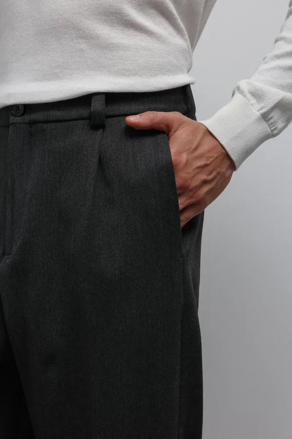 Antioch Antrasit Relax Fit Baggy Pilili Erkek Pantolon