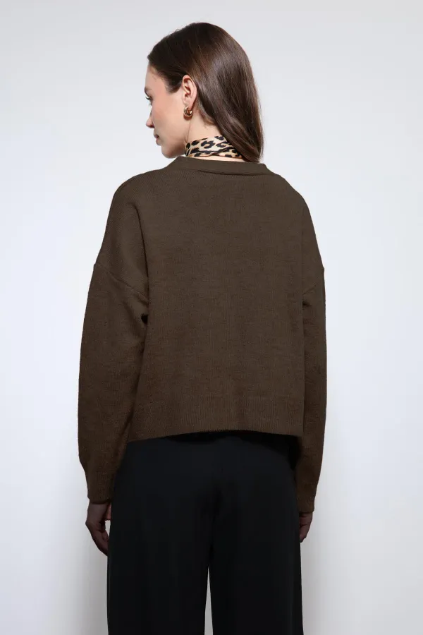 Antioch Kahve Yün Karışımlı Hırka