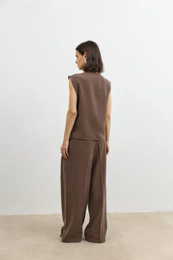 Pantalon large pour femme Antioch Coffee Lyocell Blend