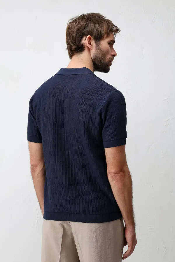 Antioch Lacivert Premium Dokulu Erkek Triko T-Shirt