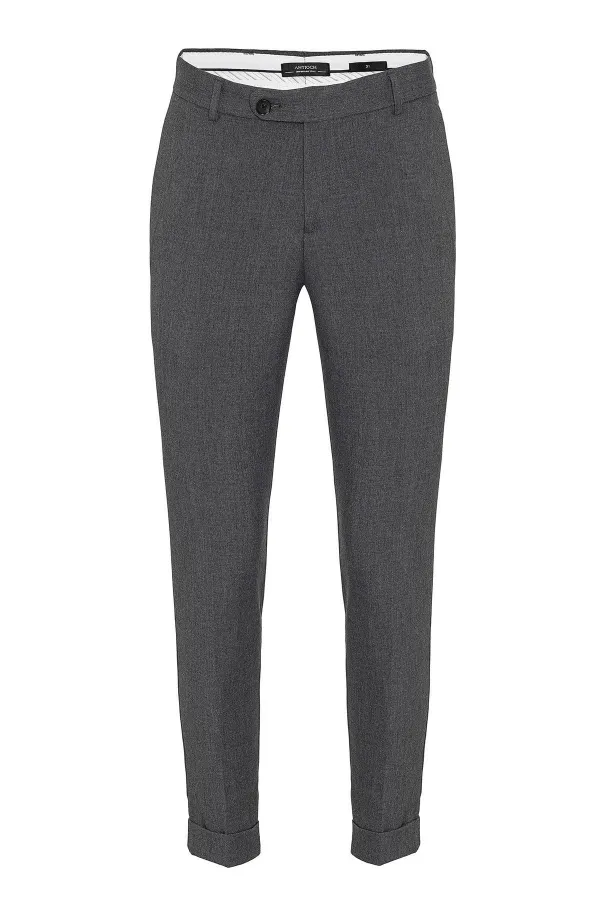 Antioch Gri Regular Fit Duble Paça Erkek Pantolon