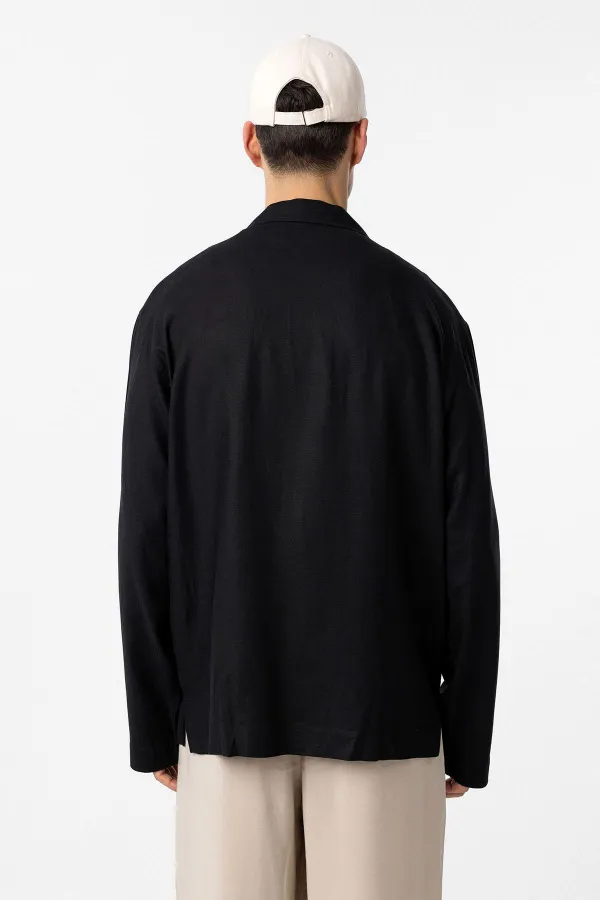 Chemise homme Antioch en lin mélangé noir, coupe décontractée