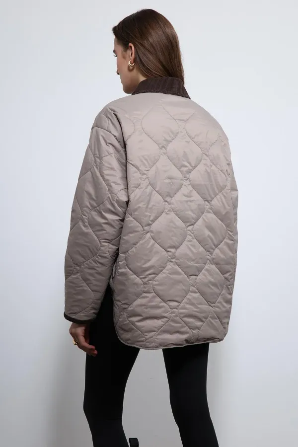 Antioch Bej Kontrast Yaka Desenli Mont