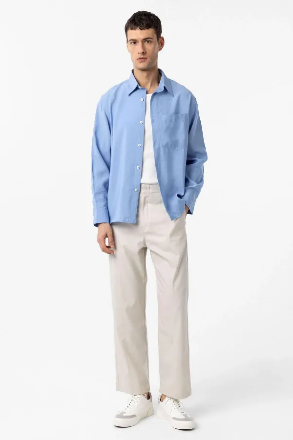 Antioch Mavi Modal Kumaş Relax Fit Erkek Gömlek