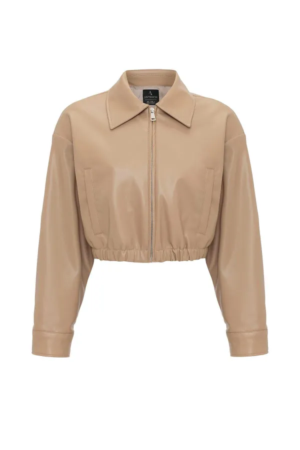 Veste courte en similicuir beige Antioch pour femme