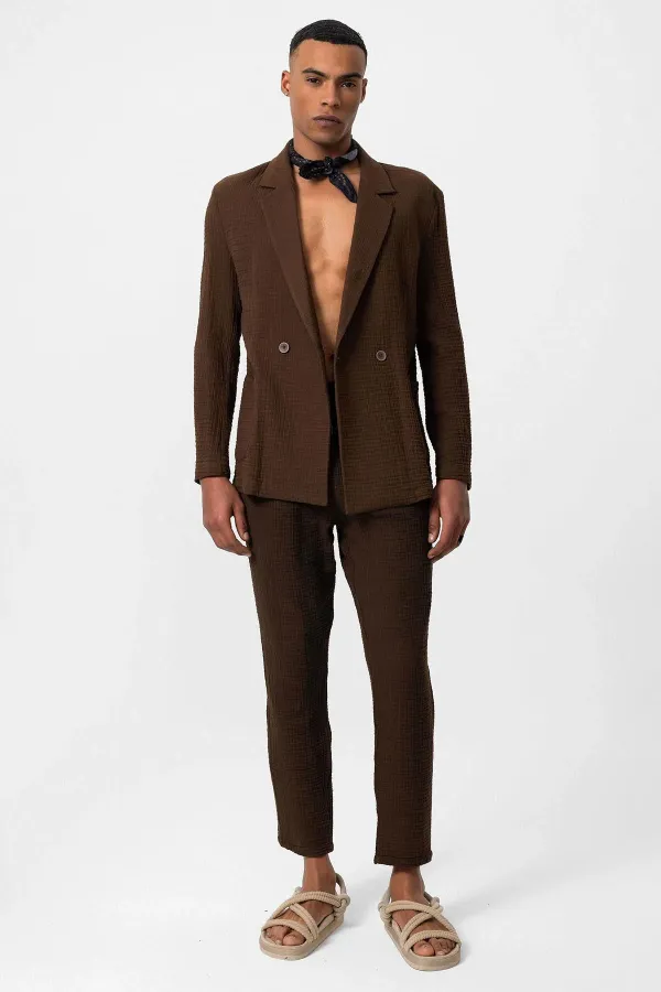 Antioch Coffee Double-Breasted Unlined Men's Blazer Jacket