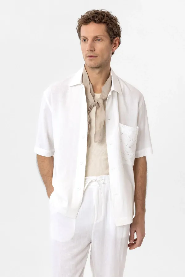 Antioch White Linen Blend Short-Sleeved Men's Shirt