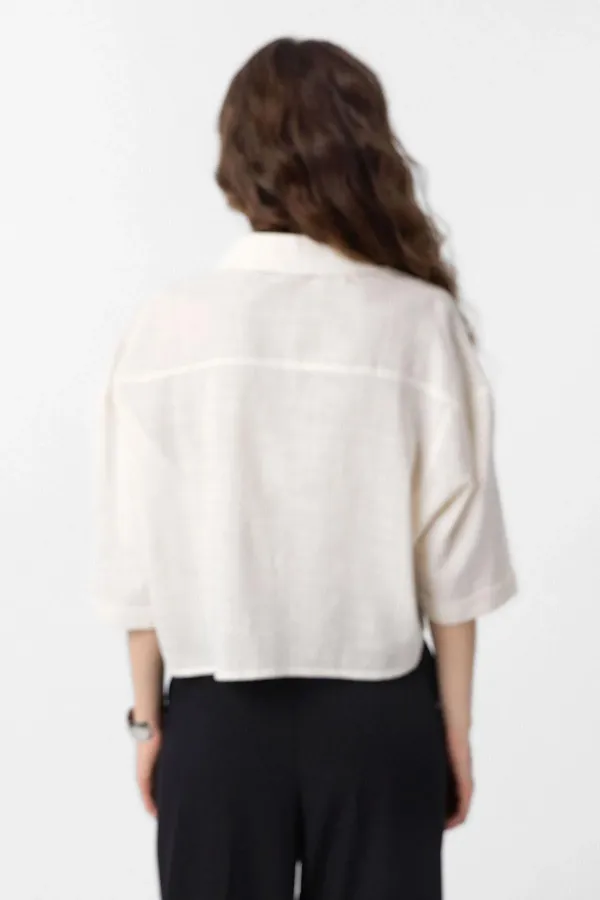 Chemise texturée courte Antioch écru pour femme