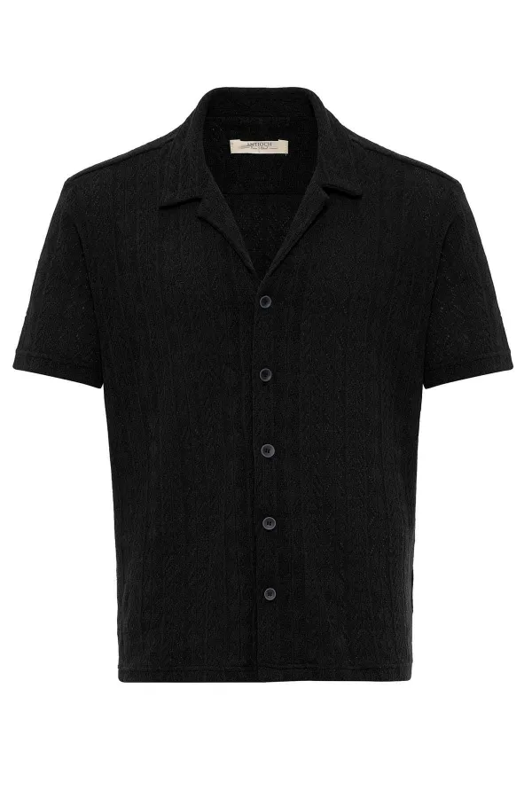 Chemise homme à col Apache noir Antioch en maille
