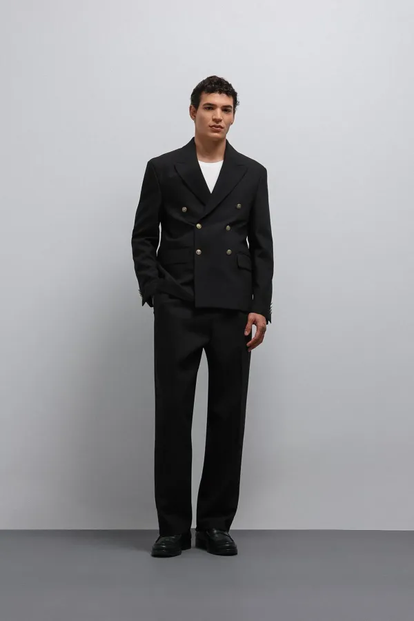 Antioch Siyah Kruvaze Erkek Blazer Ceket