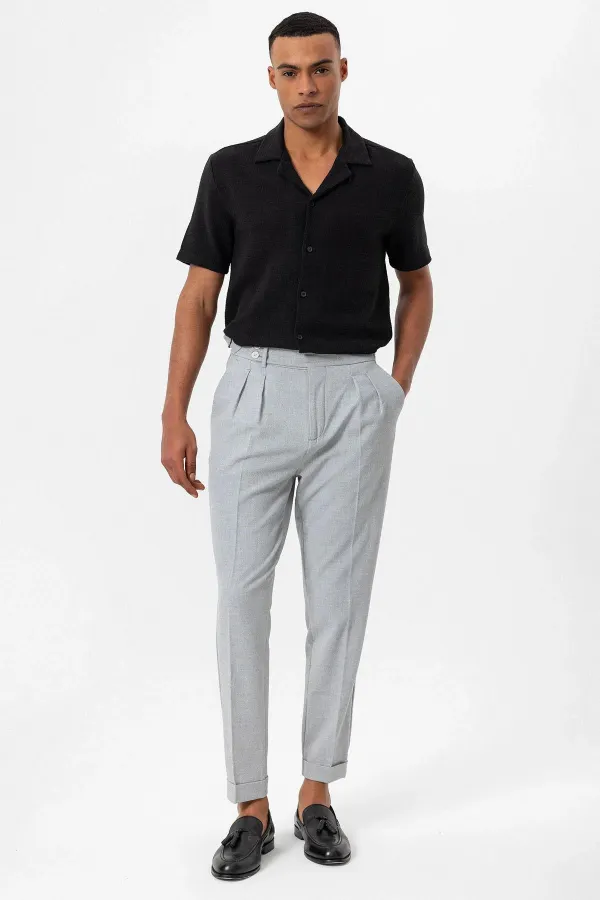 Antioch Black Apache Collar Knitted Textured Men's Shirt