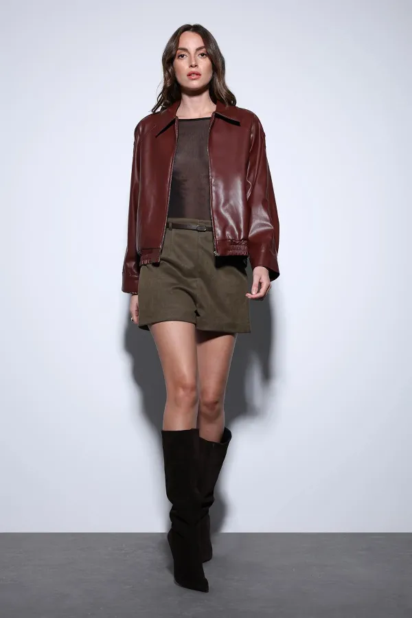 Veste bomber Antioch rouge bordeaux en similicuir